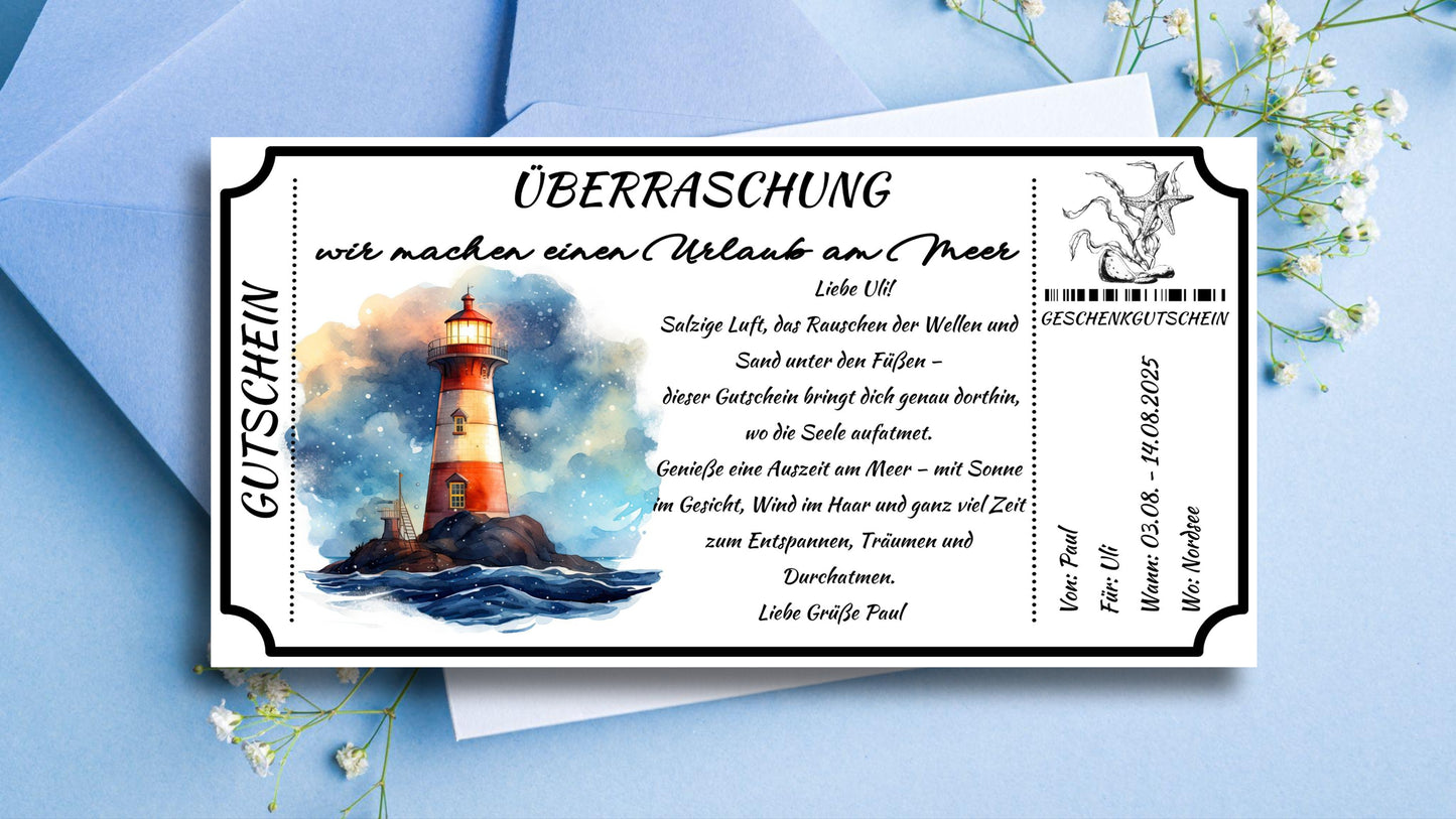 Gutschein für einen Urlaub am Meer