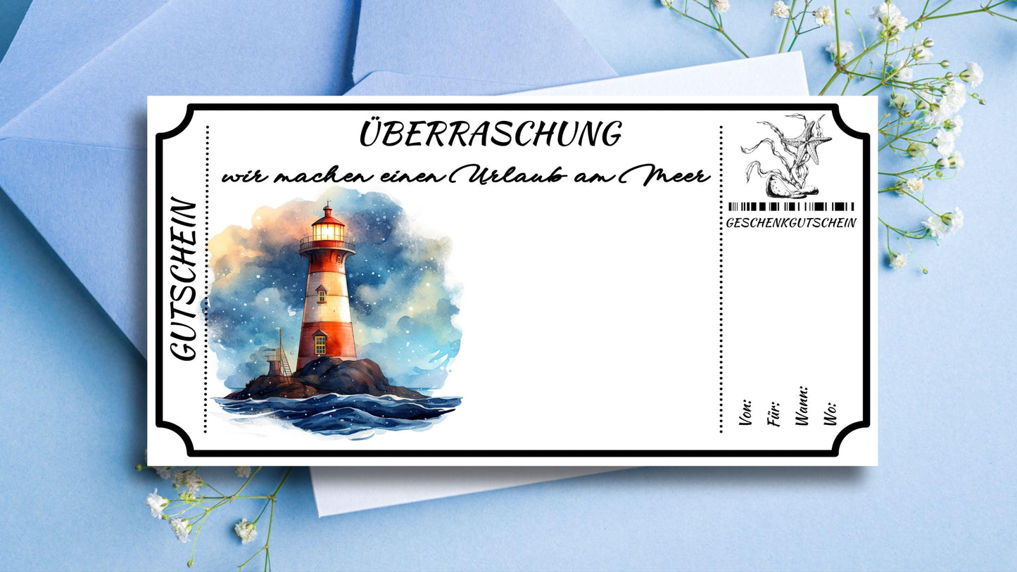 Gutschein für einen Urlaub am Meer