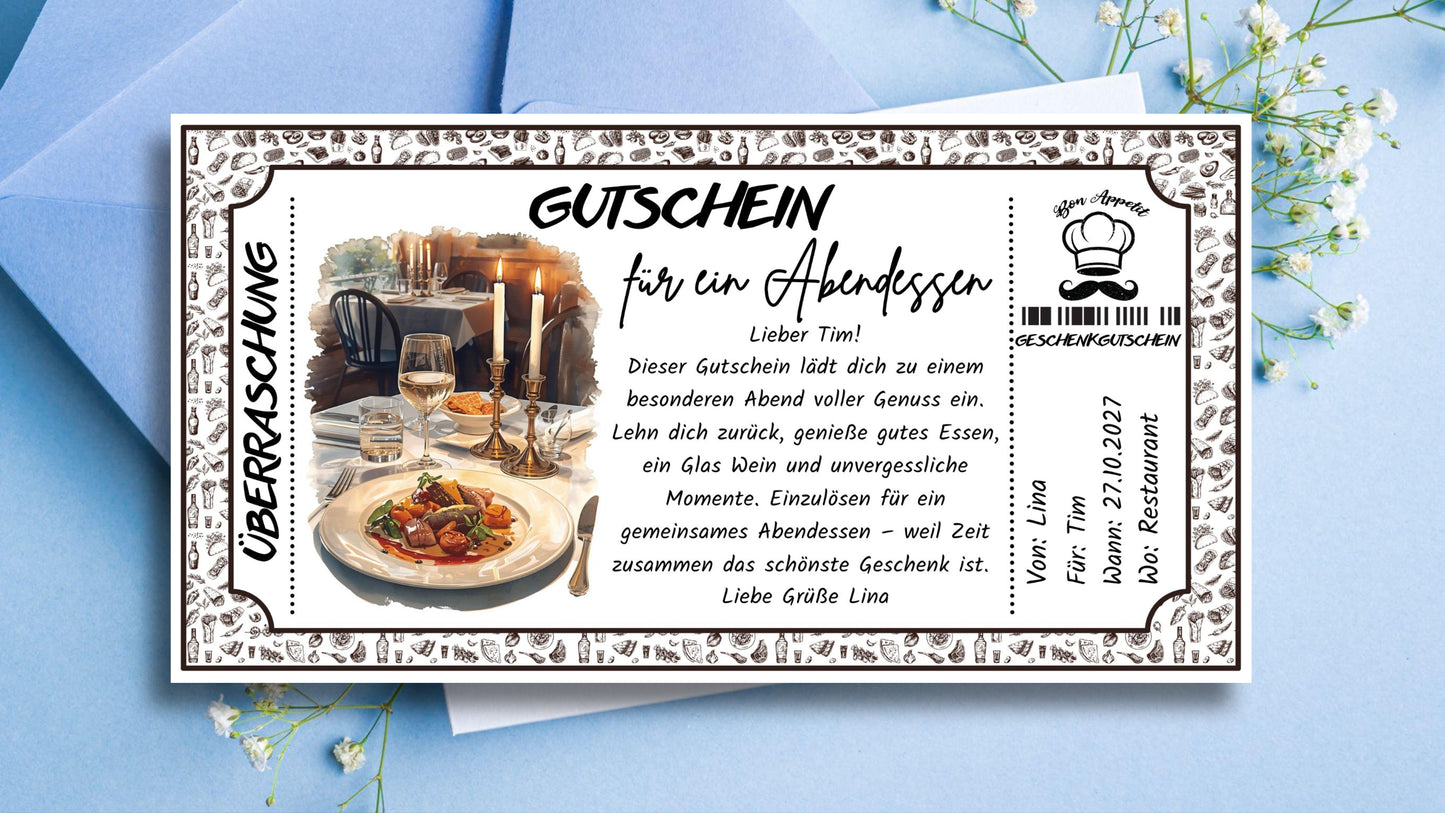 Gutschein für ein Abendessen