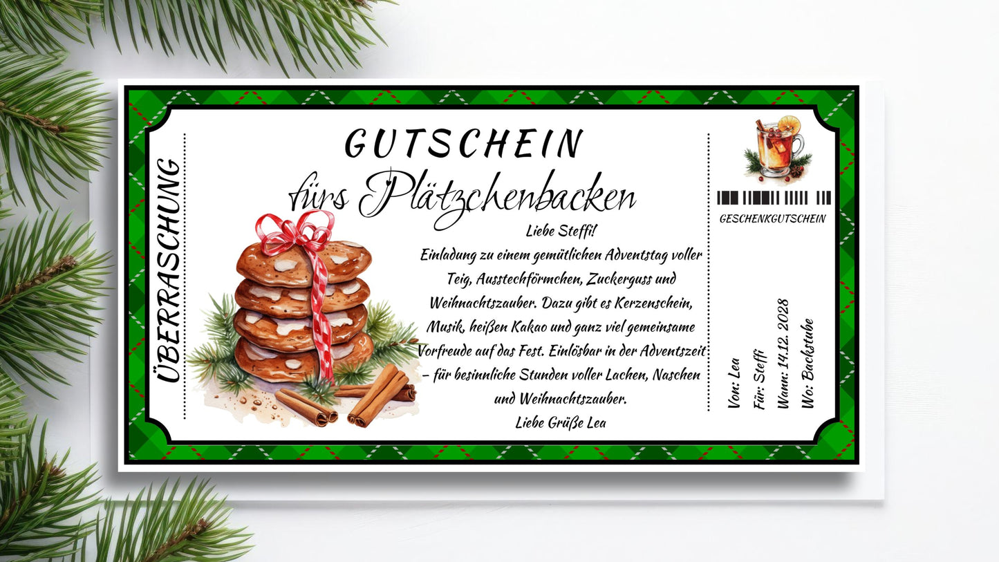Gutschein fürs Plätzchenbacken zum Weihnachten